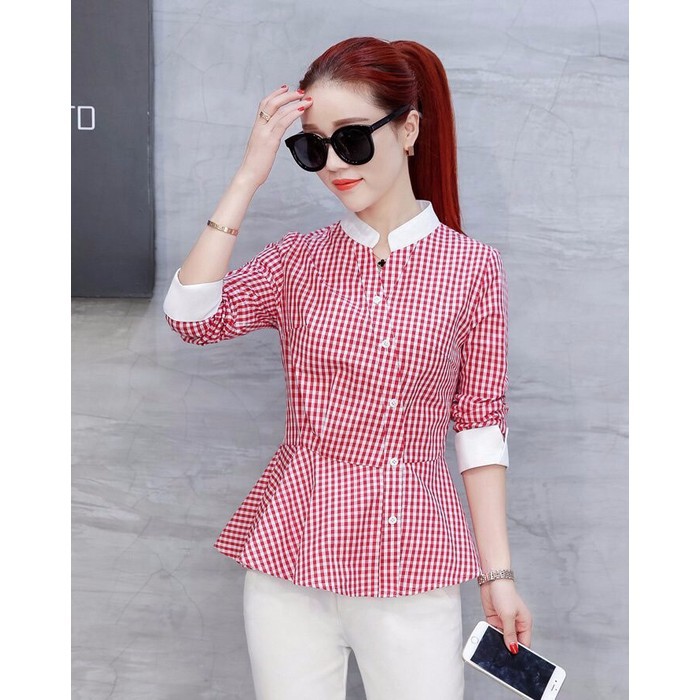 Áo sơ mi nữ ❣️FREESHIP❣️Áo kiểu sọc caro peplum Phom dáng ao chuẩn đẹp,