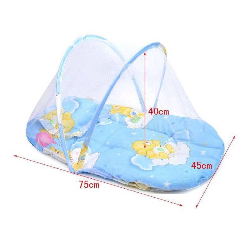 Màn chụp gấp gọn cho bé - mùng chống muỗi trẻ em có đệm bông kèm gối tiện lợi