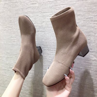 sẵn 37 be (có hình thật) - BOOTS CỔ VỪA GÓT VUÔNG 7 PHÂN VẢI LEN GÂN hàng xuất xưởng loại đẹp | BigBuy360 - bigbuy360.vn