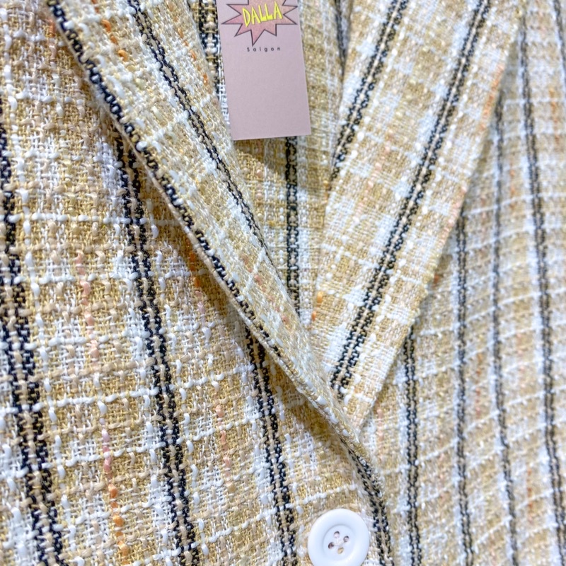 DALLA Set áo vest blazer nữ croptop tay dài sọc vàng Dalla Saigon