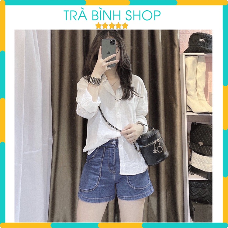 Quần Short Jean Nữ Kiểu Dáng Basic Có Túi Hai Bên Quần Vải Bò Co Dãn Tốt Hàng VNXK