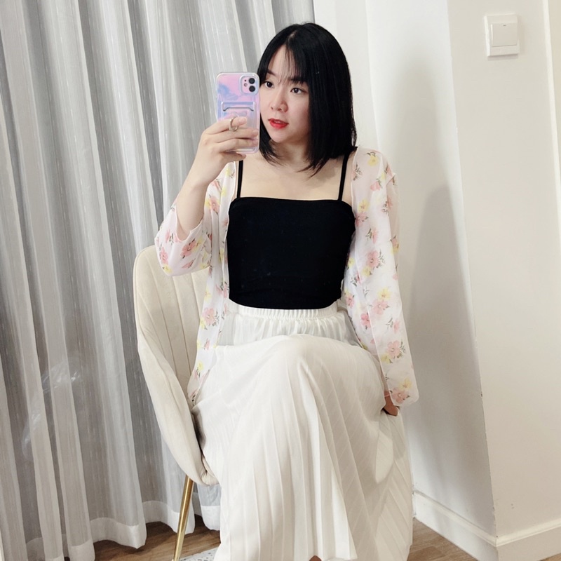Áo Cardigan khoác mỏng voan hoa tay lỡ👘 Clip + Ảnh thật 👘 áo khoác dáng kimono chất tơ mịn