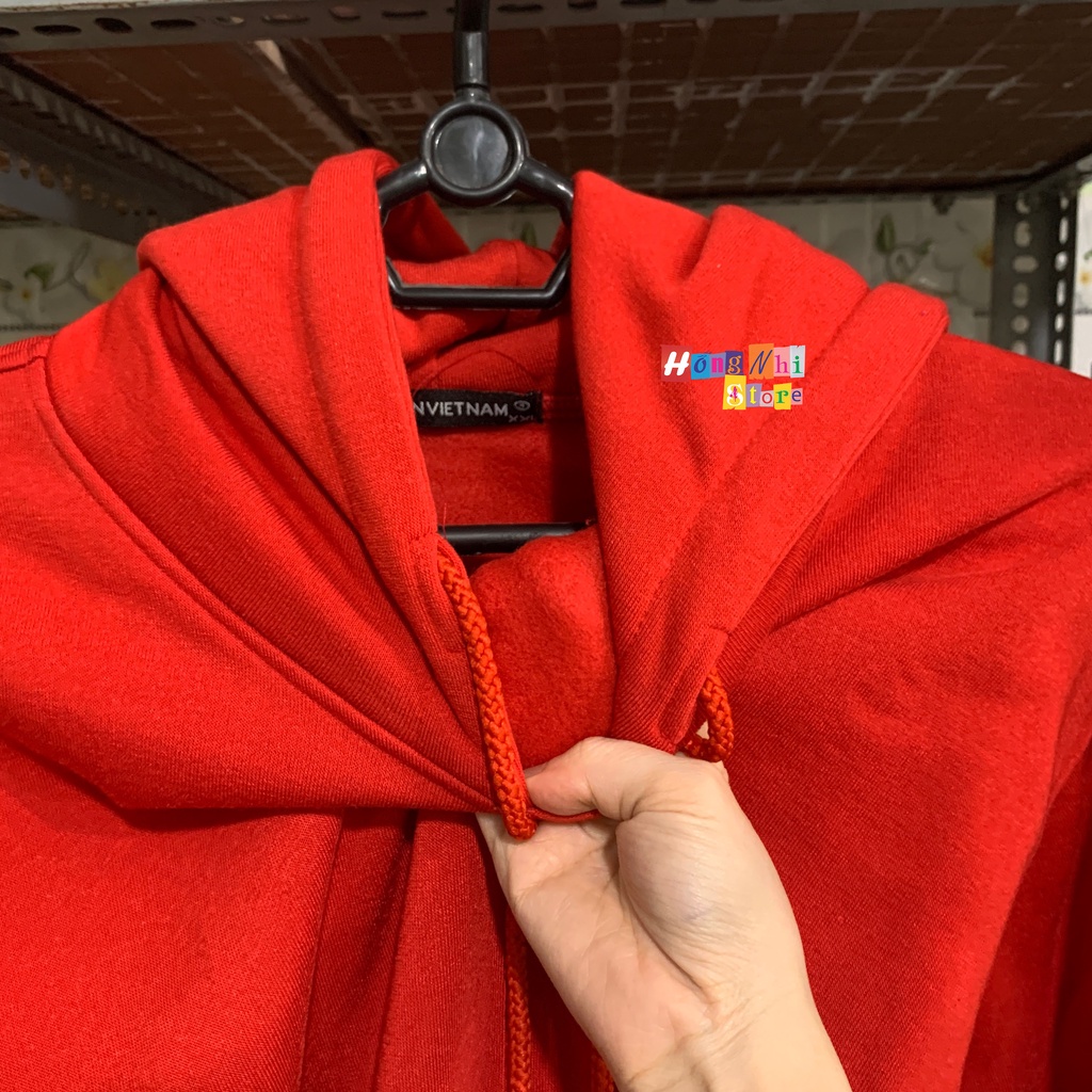 Áo Khoác Hoodie Trơn Ulzzang Unisex Màu Đỏ Tươi Chất Nỉ Bông Cao Cấp Dáng Rộng Nam Nữ - MM