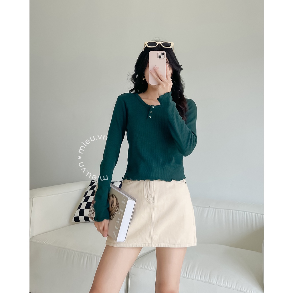Áo thun nữ vải gân tay dài dáng lửng trendy MIEU - JM27
