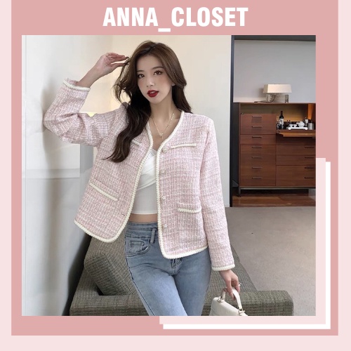 Áo dạ tweed phối viền ba màu siêu xinh phong cách tiểu thư_ hàng order QCCC