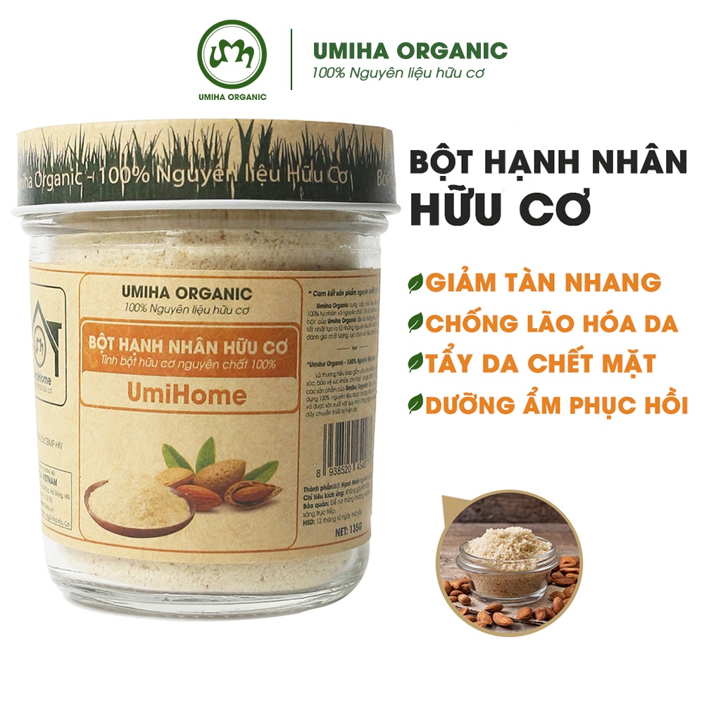 Bột Hạnh Nhân đắp mặt nạ hữu cơ UMIHA nguyên chất 135G dưỡng trắng, làm mờ thâm nám, tẩy da chết hiệu quả