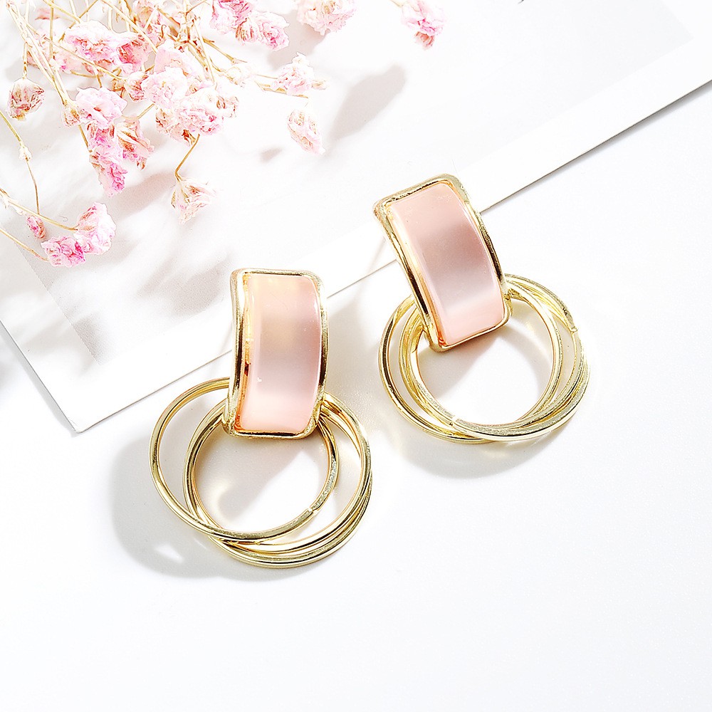 Khuyên tai bạc 925 đính đá opal phong cách họa tiết đơn giản