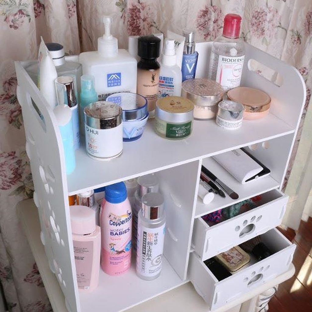 Kệ trang điểm gỗ 4 tầng có gương,tủ để mỹ phẩm [ HÀNG LOẠI 1]