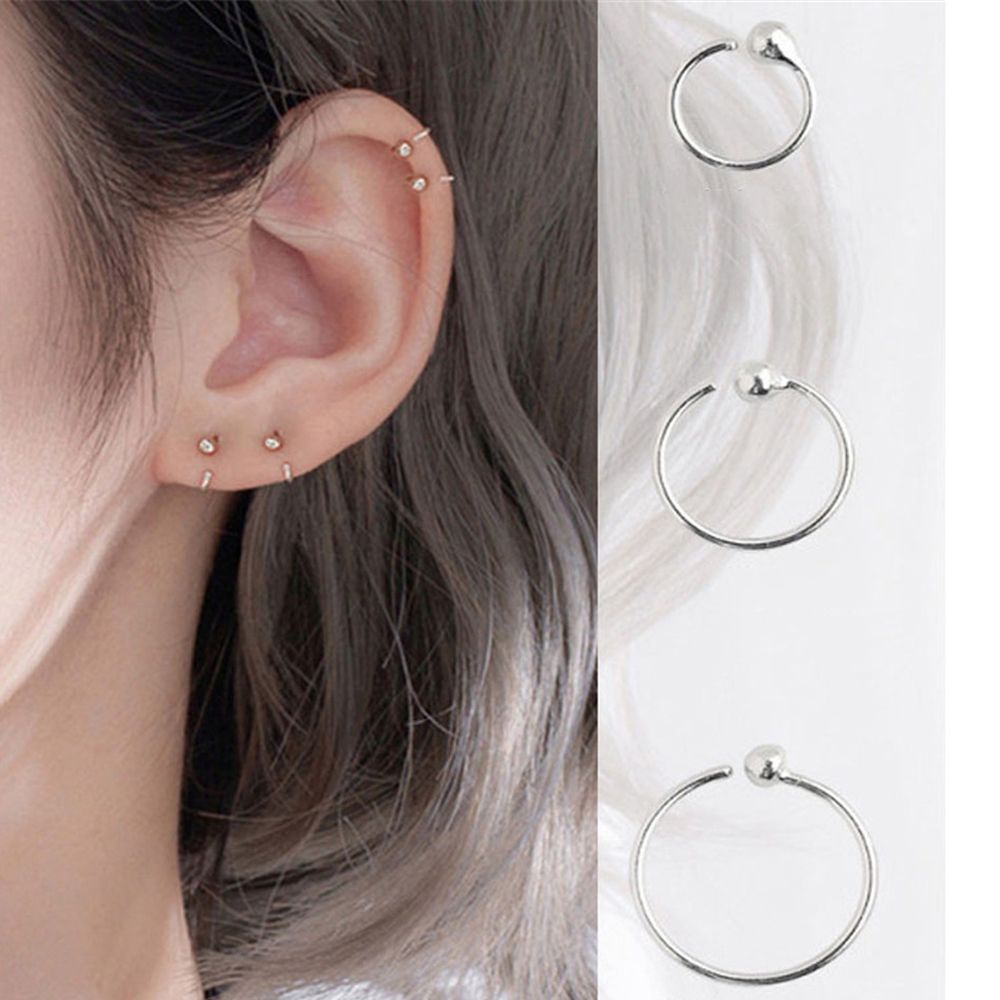 Bông tai hình chữ C đính hạt tròn đơn giản thanh lịch phong cách Hàn Quốc cho nữ