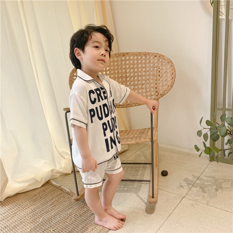 Đồ Ngủ Lụa Cộc Tay in chữ Cho Bé SÂU SHOP, Đồ Bộ Pijama Bé Trai Bé Gái Mặc Đều Xinh Từ 6-27kg