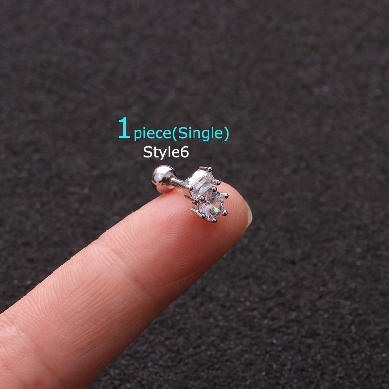 1 khuyên tai bằng thép không gỉ đính hạt thời trang sang trọng 16g 6mm