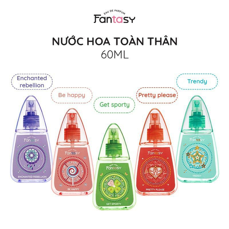 (60ml-5 màu) Nước hoa Body Mist Fantasy