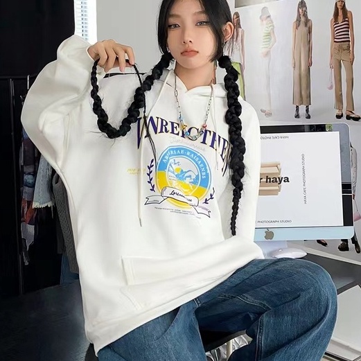 Zhe Li Hang Fei Áo Hoodie Họa Tiết Chữ Theo Phong Cách Retro Mỹ Dễ Phối Đồ