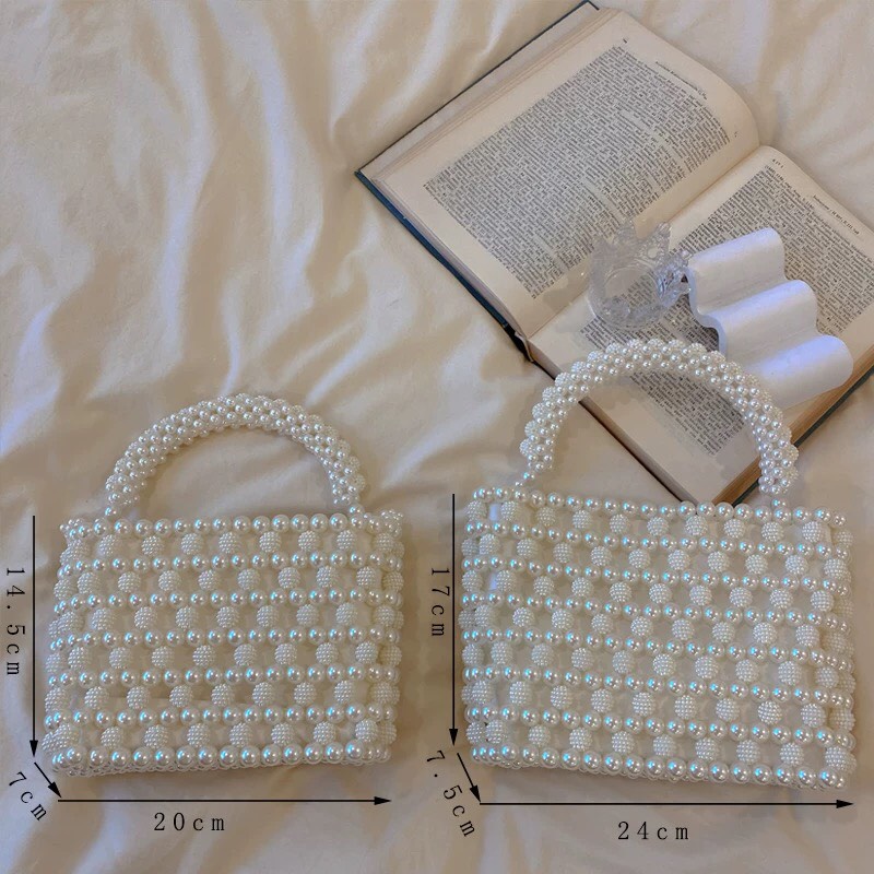 Túi xách tay kết hạt cườm giả ngọc trai handmade dáng bì thư siêu cá tính