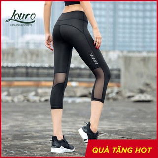 Quần tập gym nữ Louro QL56L, kiểu quần tập gym nữ lửng phối lưới co giãn, thoáng mát