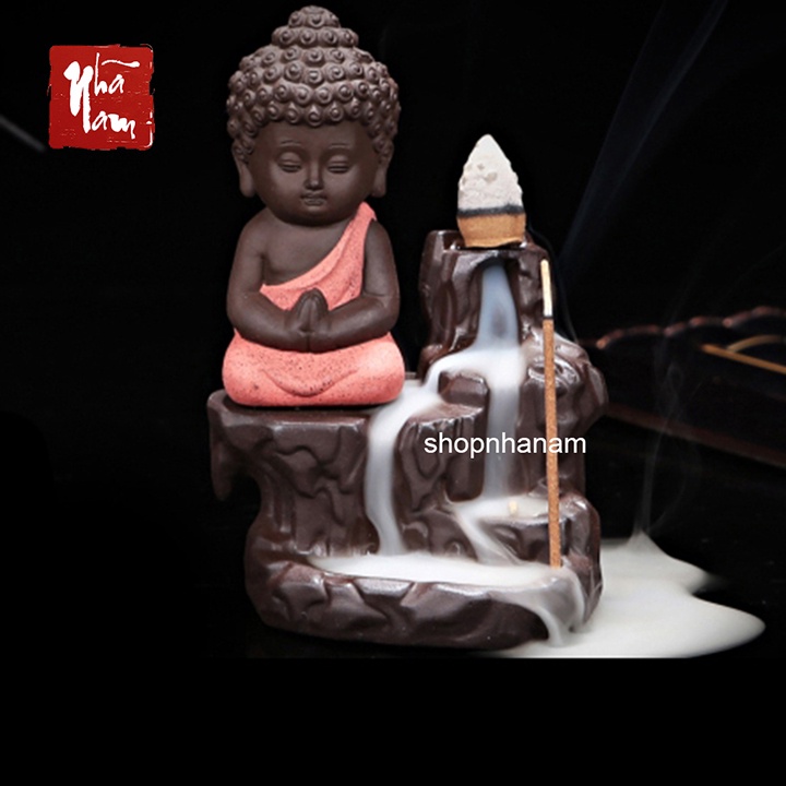 Thác khói trầm hương phật như lai tọa thiền núi đá tặng 1 nụ trầm