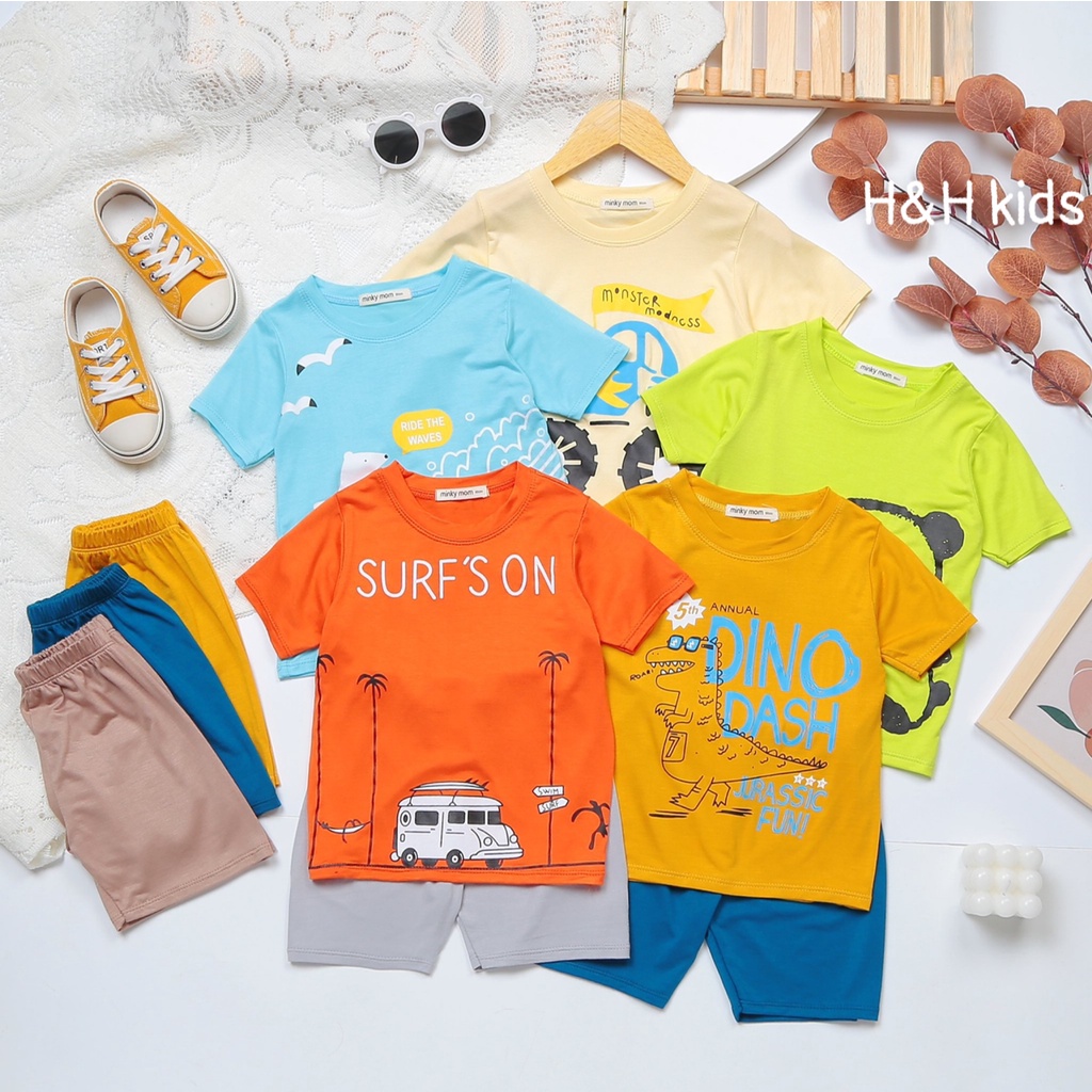 Đồ bộ MINKY MOM size đại cho bé trai bé gái cộc họa tiết, bộ quần áo trẻ em monky mặc nhà bé 1 2 3 4 5 6 7 tuổi BC037