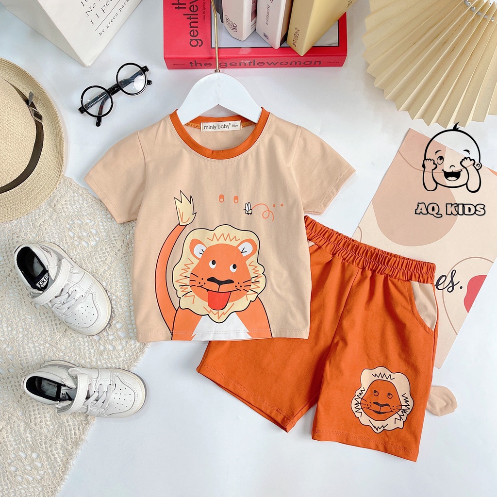 [Bé7-30kg] Bộ Quần áo Cộc Tay Bé Trai Vải Cotton Hàng Chính Hãng Minlybaby Có Túi Quần, Phối Tai Thỏ Đáng Yêu Mã BCCT