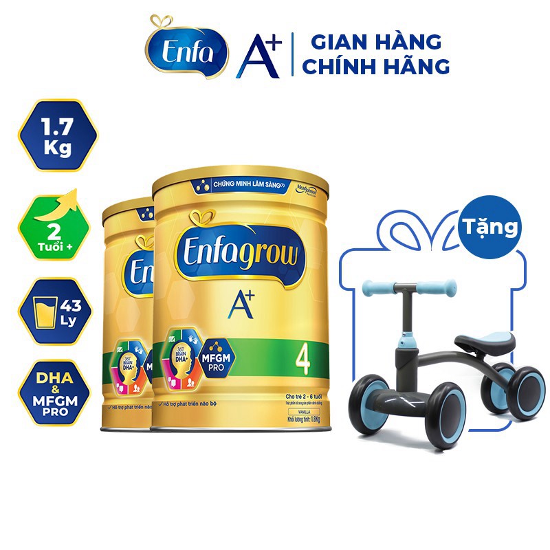 tuan0113 [Mã ENFA100 giảm 7% tối đa 100K đơn 500K] [Tặng Xe Cân Bằng] Combo 2 Lon Sữa Bột Enfagrow A+ 4 1.7kg (2 Tuổi +