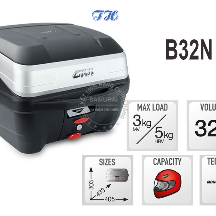 Thùng sau givi B32N 32 lít tặng kèm đế hàng chính hãng bảo hành 2 năm