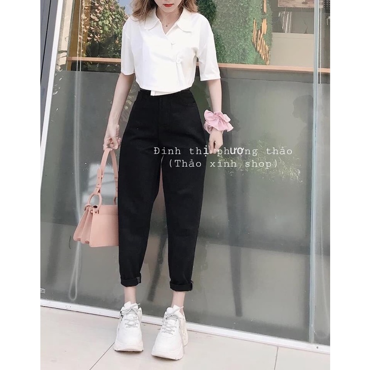 Quần bò nữ Shynstores - quần baggy jeans dáng trơn lưng cao chất đẹp freeship