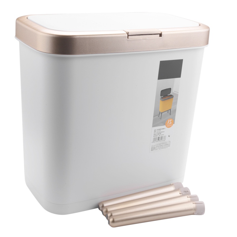 Thùng Rác 15L Màu Trắng Vàng Sang Trọng Có Nắp Đậy Tiện Dụng