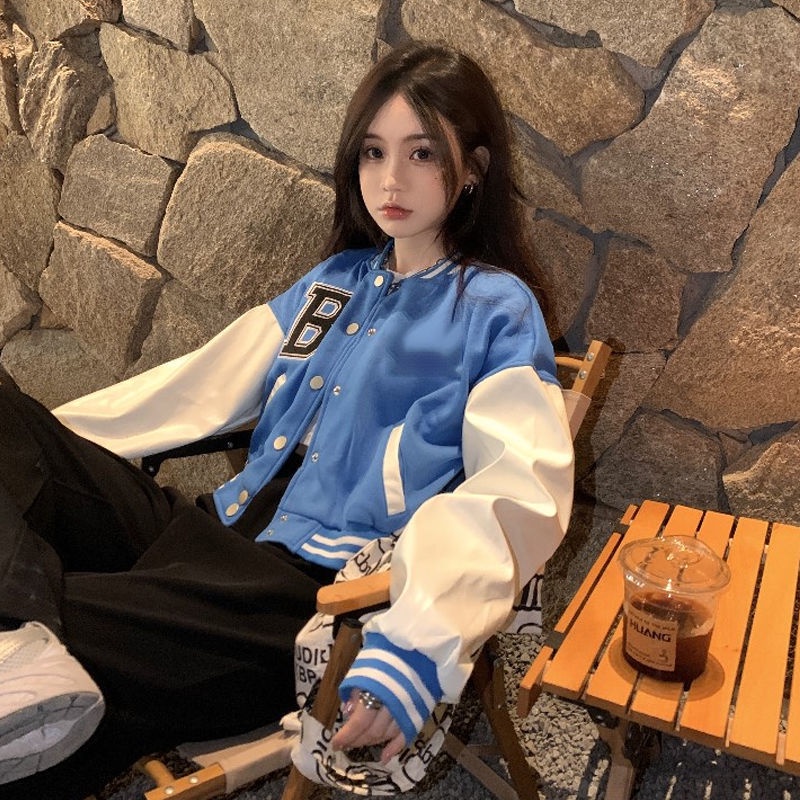 Coffee baseball coat for women spring and autumn 2022 new relaxed-fit all-match design style short coat trendy T2zx