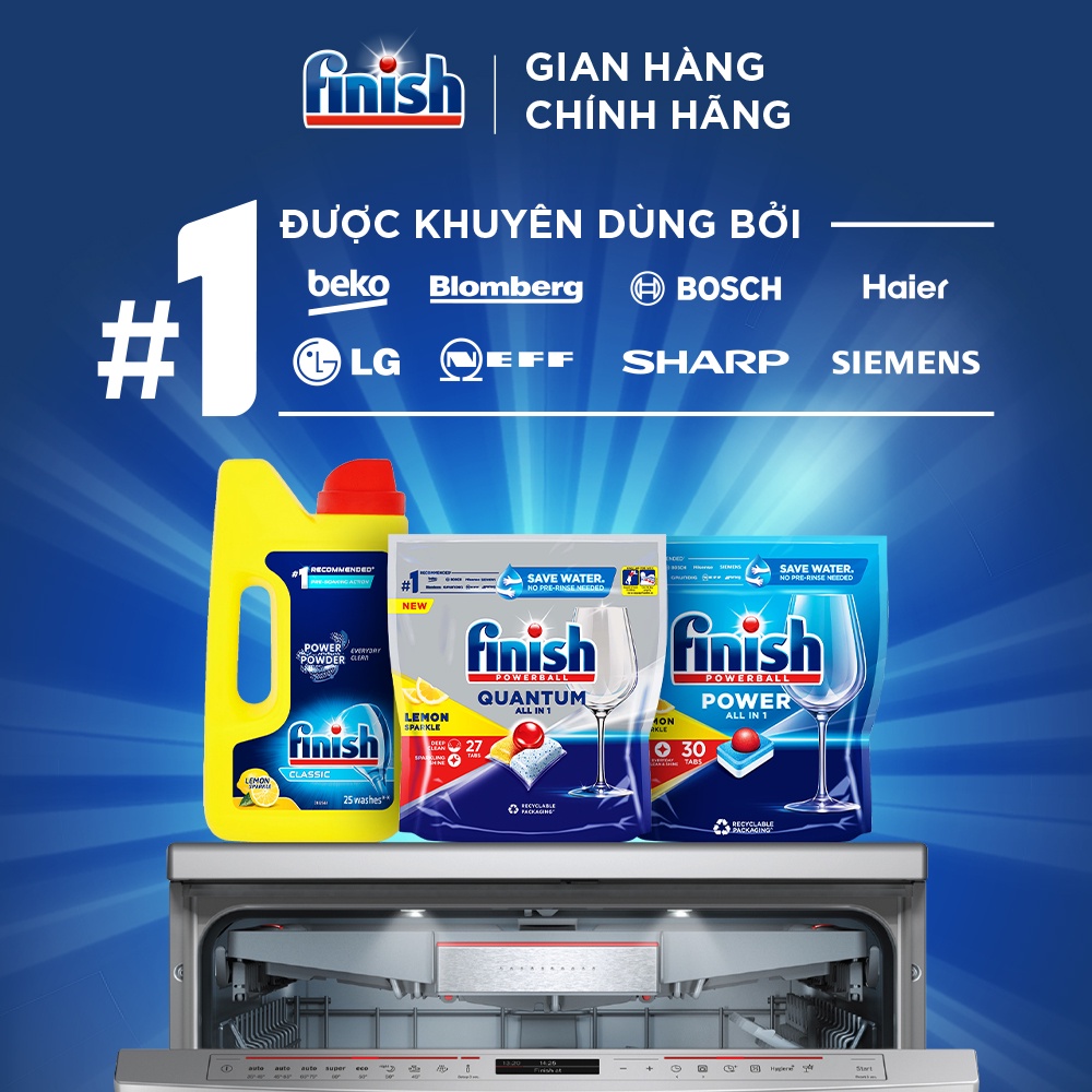 Viên Rửa Chén Bát Hương Chanh Finish Powerball Power Essential Lemon Sparkle - Hộp 100 viên tiết kiệm