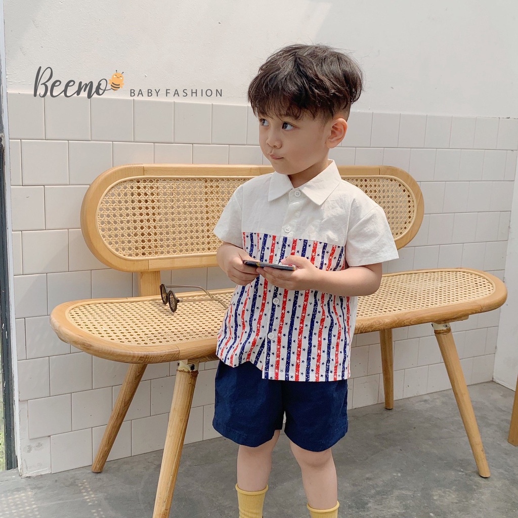 Bộ quần áo sơ mi Marvel cho bé trai Beemo, Chất liệu thô Hàn mềm mại kết hợp quần bò xịn xò B110