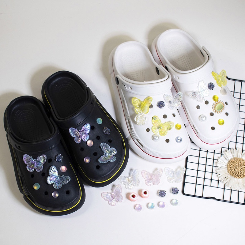 Bộ Dụng Cụ Crocs Bằng Acrylic Trong Suốt Mạ Màu Hình Bướm Trang Trí Giày Crocs