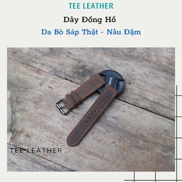 Dây da đồng hồ nam da bò Vintage-khâu tay thủ công size 18mm, 20mm, 22mm, 24mm - TEE LEATHER [DA THẬT]