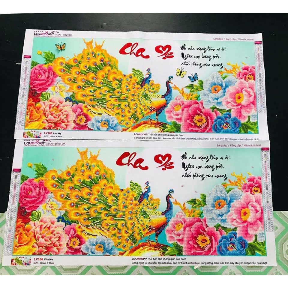 Tranh đính đá cha mẹ KT:105x50cm. Tranh gắn đá chưa gắn