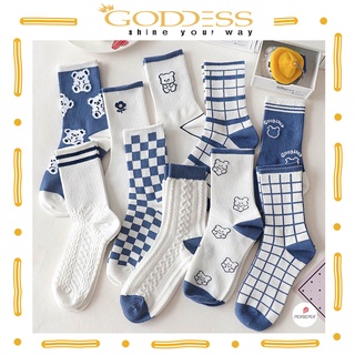 Vớ cổ cao Hàn Quốc 💖 Tất kẻ caro hoạ tiết đáng yêu chất vải cotton co giãn 4 chiều thoáng khí