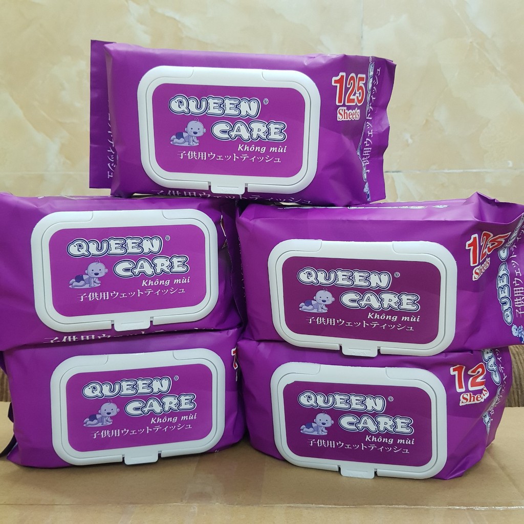 (Bán Buôn) Khăn Giấy Ướt Queen Care 125 Tờ- Không mùi- An toàn cho mọi loại da- Hàng Xuất Khẩu