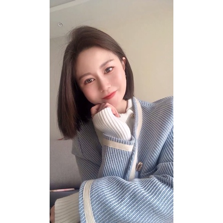 Áo khoác dạ Tweed xanh  viền trắng loại 1