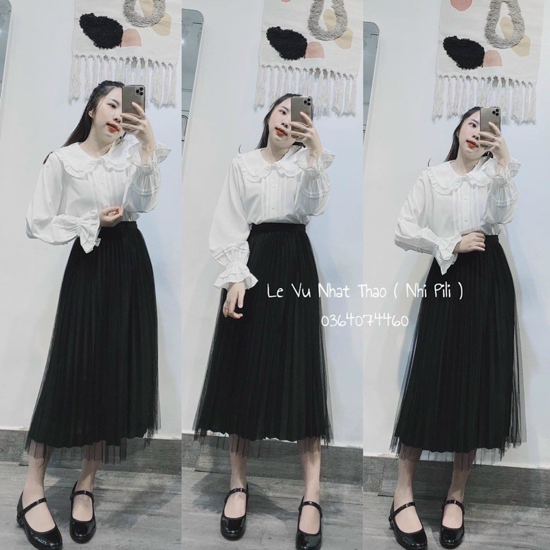 áo sơ mi đũi bánh bèo tay bồng tiểu thư | BigBuy360 - bigbuy360.vn