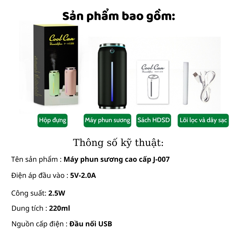 Máy Phun Sương, Khuếch Tán, Tạo Ẩm, Xông Tinh Dầu Trên Ô Tô [ LOẠI CAO CẤP] Dung Tích 220ml khử mùi xe, chống khô da