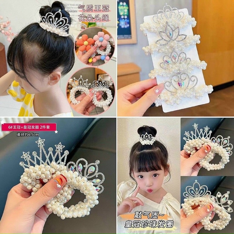 Dây Buộc Tóc Hình Vương Miện Công Chúa Kiểu Nhật Bản Dễ Thương Cho Bé Gái