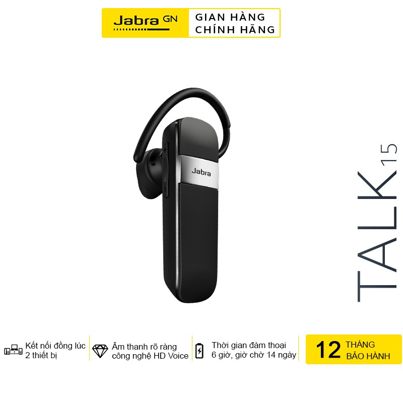 [252ELSALE giảm 7%] Tai Nghe Bluetooth Jabra Talk 15 SE Đàm Thoại Nghe Nhạc | HD Voice | Hàng Chính Hãng