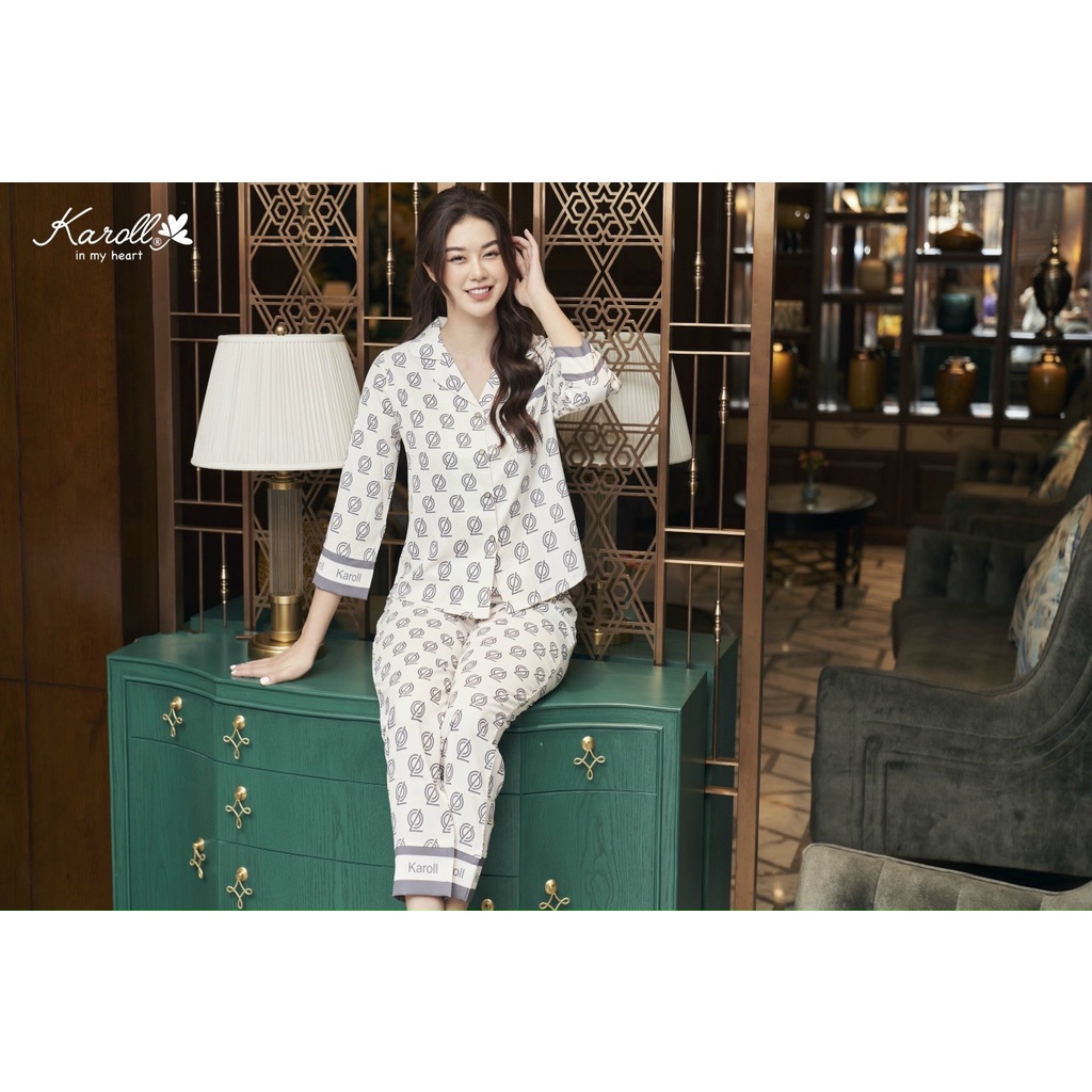 Bộ đồ mặc nhà Karoll cao cấp, set đồ ngủ dáng dài thu đông chất lụa luxury mềm mịn nhẹ nhàng thoáng mát dáng dài