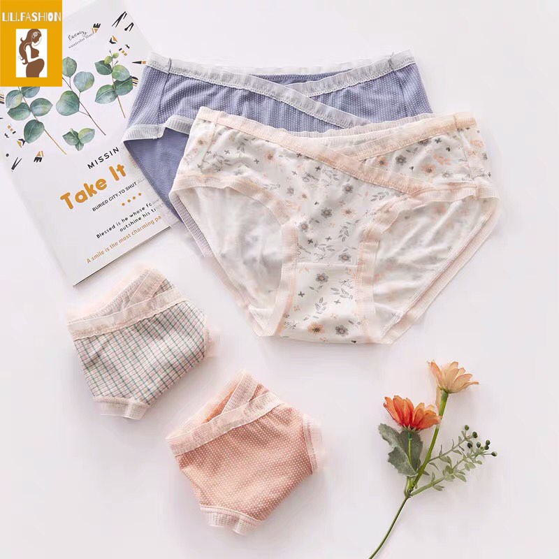 SET 4 QUẦN LÓT BẦU họa tiết và sau sinh cạp chéo chất modal mát nhẹ kháng khuẩn cho các mẹ bầu 85kg