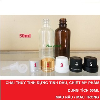 Chai thuỷ tinh đựng tinh dầu trắng hoặc nâu 50ml ( có nút nhỏ giọt và nắp)