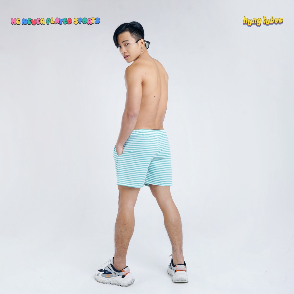 Ba lỗ đen không đường may chất cotton, Quần sọc đi biển Hungtubes.