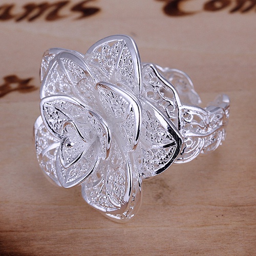 Nhẫn mạ bạc 14k dạng hở hình hoa hồng đính đá lấp lánh sang trọng quyến rũ dành cho nữ