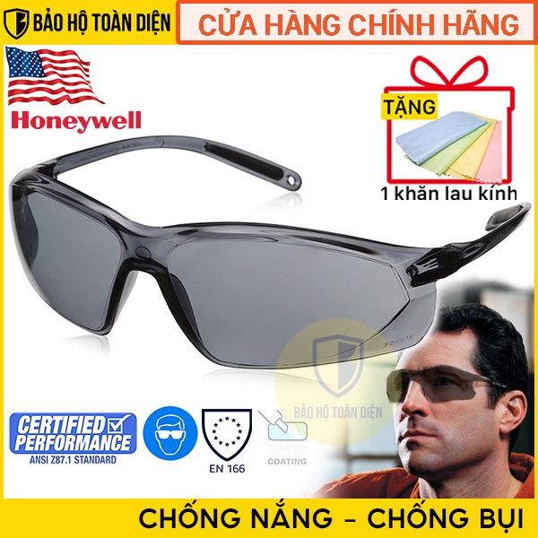 (CHÍNH HÃNG)[TẶNG KHĂN LAU KÍNH] Kính chống bụi Honeywell Sperian A700 đen. Kính bảo hộ chống bụi, chống tia UV