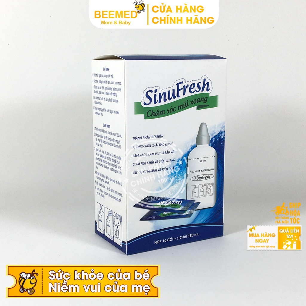 Bình rửa mũi SinuFresh Cát Linh - Tặng kèm 10 gói muối - Chăm soc mũi xoang - Chính hãng