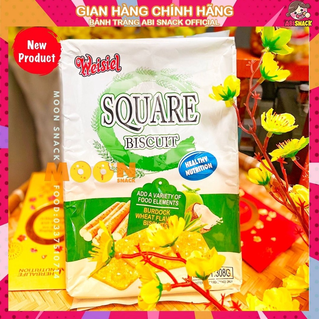 Bánh Quy Ăn Kiêng SQUARE BISCUIT WEISIEL Hong Kong vị rau củ/dừa/tảo biển 308g