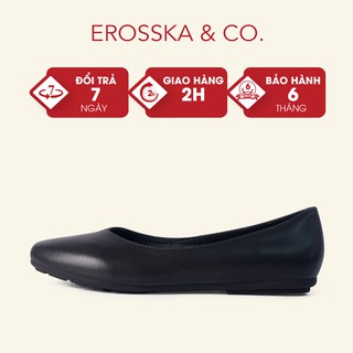 Giày búp bê Erosska thời trang mũi bầu kiểu dáng trơn đơn giản màu đen _ ef010