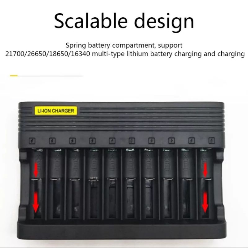 sạc pin 18650, bộ sạc pin thông minh 10 cell tự ngắt, chống ngược cực