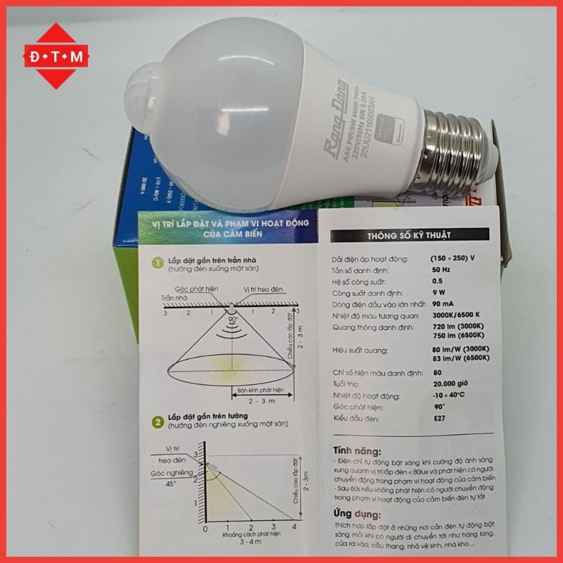 Bóng Đèn Cảm Biến Chuyển Động Hồng Ngoại Kết Hợp Cảm Biến Ánh Sáng Rạng Đông A60.PIR - 9W - Bảo Hành 1 Năm
